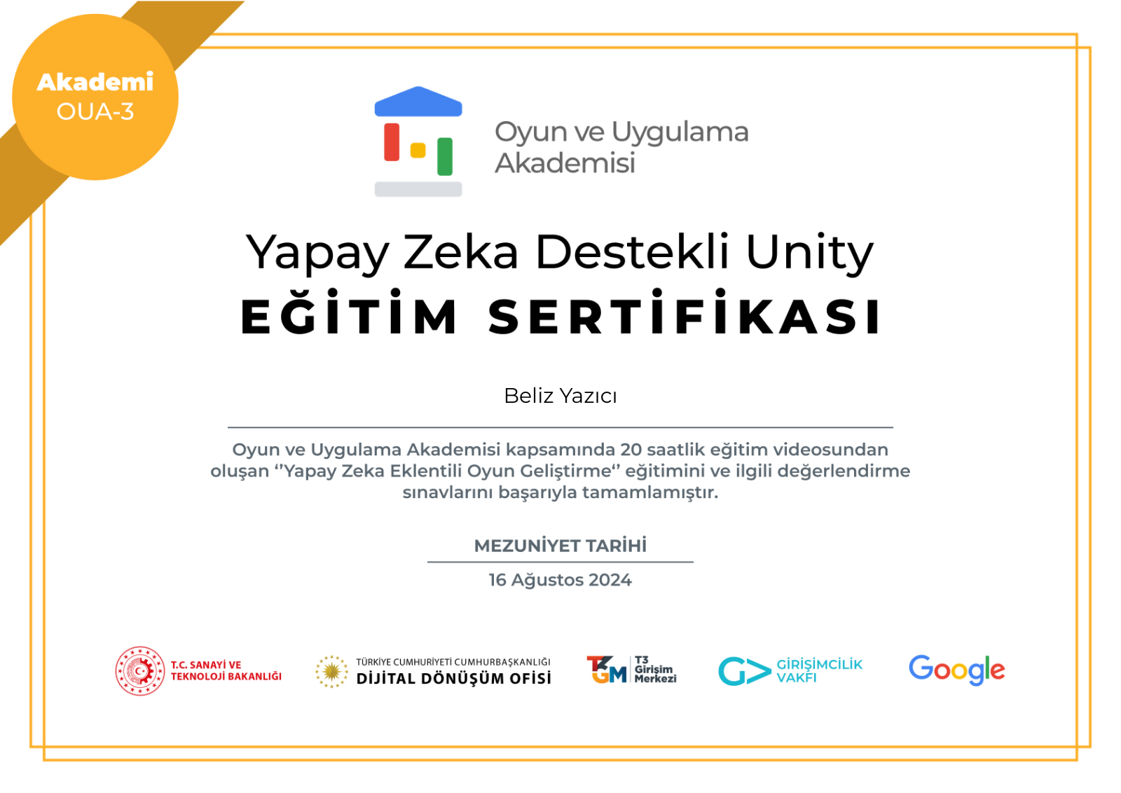 OUA AI Unity Certificate